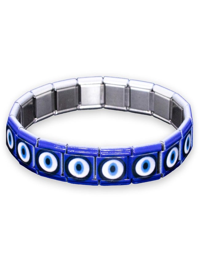 Fablinks Evil Eye Bracelets for Women, Italian Charm Bracelet, Adjustable Stretch Stainless Steel Charms Jewelry (DarkBlue-Single) - Image 1