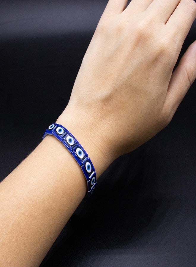 Fablinks Evil Eye Bracelets for Women, Italian Charm Bracelet, Adjustable Stretch Stainless Steel Charms Jewelry (DarkBlue-Single) - Image 2