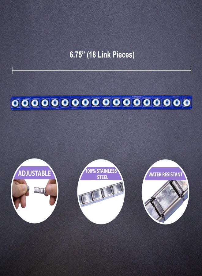 Fablinks Evil Eye Bracelets for Women, Italian Charm Bracelet, Adjustable Stretch Stainless Steel Charms Jewelry (DarkBlue-Single) - Image 5