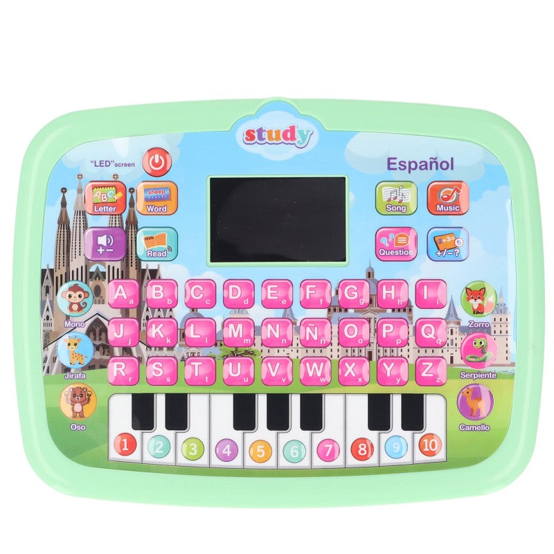 Spanish Learning Tablet 18x24x2Cm Safe Robust Plastic Green - 8+ Learning Modes Automatic Shutdown 3 Level Volume Interactive Learning Pad for Toddlers Early Childhood Development Travel - Image 2