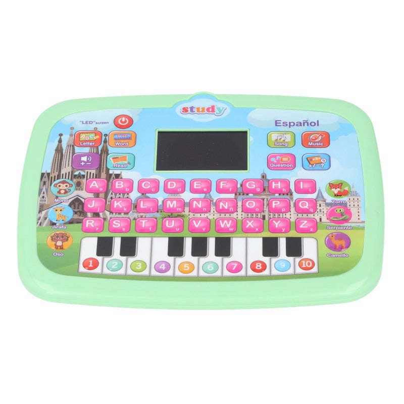 Spanish Learning Tablet 18x24x2Cm Safe Robust Plastic Green - 8+ Learning Modes Automatic Shutdown 3 Level Volume Interactive Learning Pad for Toddlers Early Childhood Development Travel - Image 1