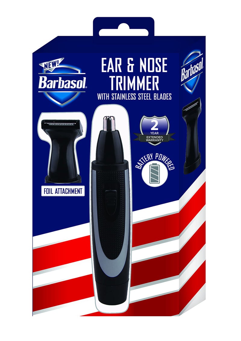 Barbasol Battery Powered Electric Ear and Nose Trimmer With Stainless Steel Blades Foil Attachment Detail Trimmer and Stand