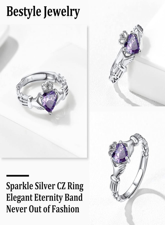 Bestyle 925 Sterling Silver Claddagh Ring for Women,Hypoallergenic Adjustable Heart Cut Alexandrite Irish Wedding Band, Jewelry Gifts for Mother's Day,Anniversary - Image 2