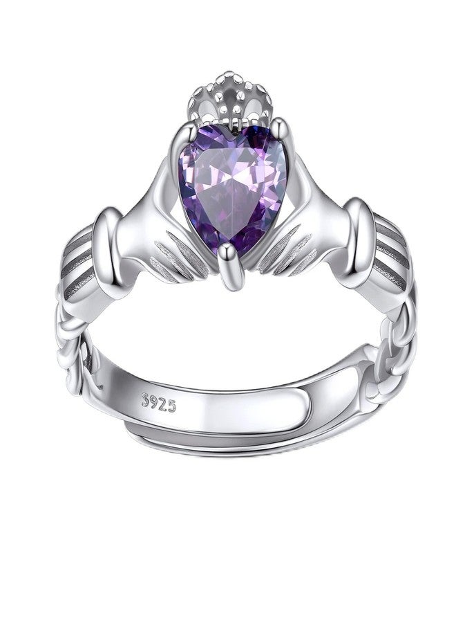 Bestyle 925 Sterling Silver Claddagh Ring for Women,Hypoallergenic Adjustable Heart Cut Alexandrite Irish Wedding Band, Jewelry Gifts for Mother's Day,Anniversary - Image 1