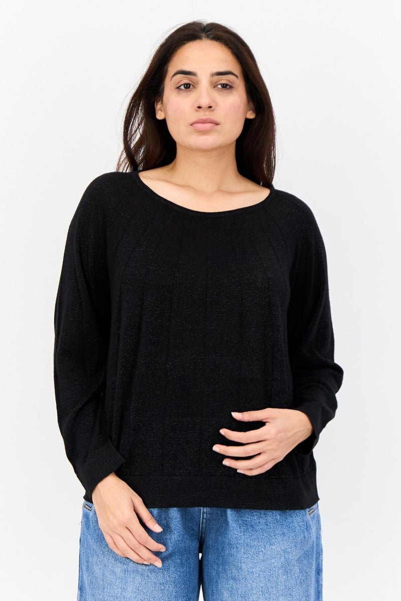 Levi's Women Round Neck Textured Sweater, Black - Image 1