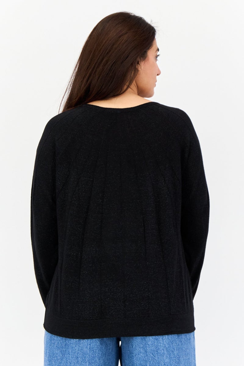 Levi's Women Round Neck Textured Sweater, Black - Image 2