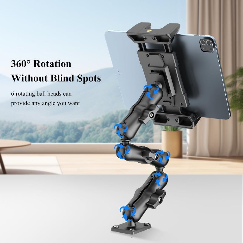 OHLPRO Heavy Duty Drill Base Tablet Mount Holder, 360Â° Adjustable iPad Mount Truck Dashboard, 3-Stage Stand for 5-13" iPad Pro Air Mini Galaxy Tab Switch, Tablet Vehicle for Car Wall Desk - Image 4