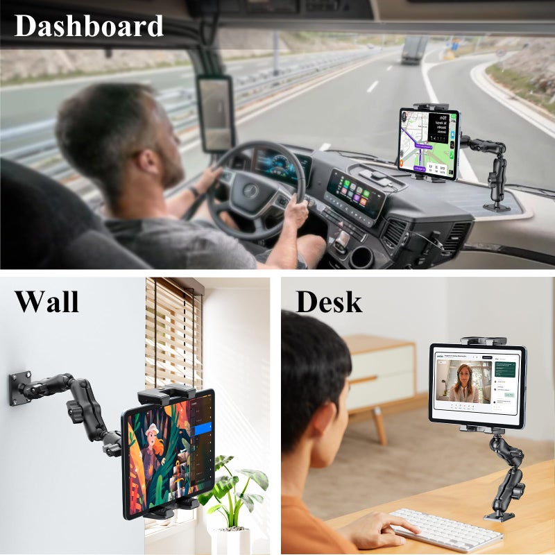 OHLPRO Heavy Duty Drill Base Tablet Mount Holder, 360Â° Adjustable iPad Mount Truck Dashboard, 3-Stage Stand for 5-13" iPad Pro Air Mini Galaxy Tab Switch, Tablet Vehicle for Car Wall Desk - Image 2