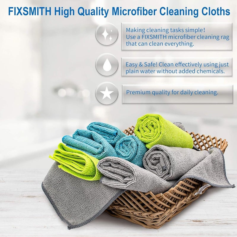 FIXSMITH منشفة تنظيف ميكروفايبر FIXSMITH - عبوة من 8، الحجم: 12 × 16 بوصة، مناشف تنظيف متعددة الوظائف، قماش تنظيف عالي الامتصاص، خالي من الوبر، خالي من الخطوط لمنظفات السيارة والمطبخ والمنزل - Image 3