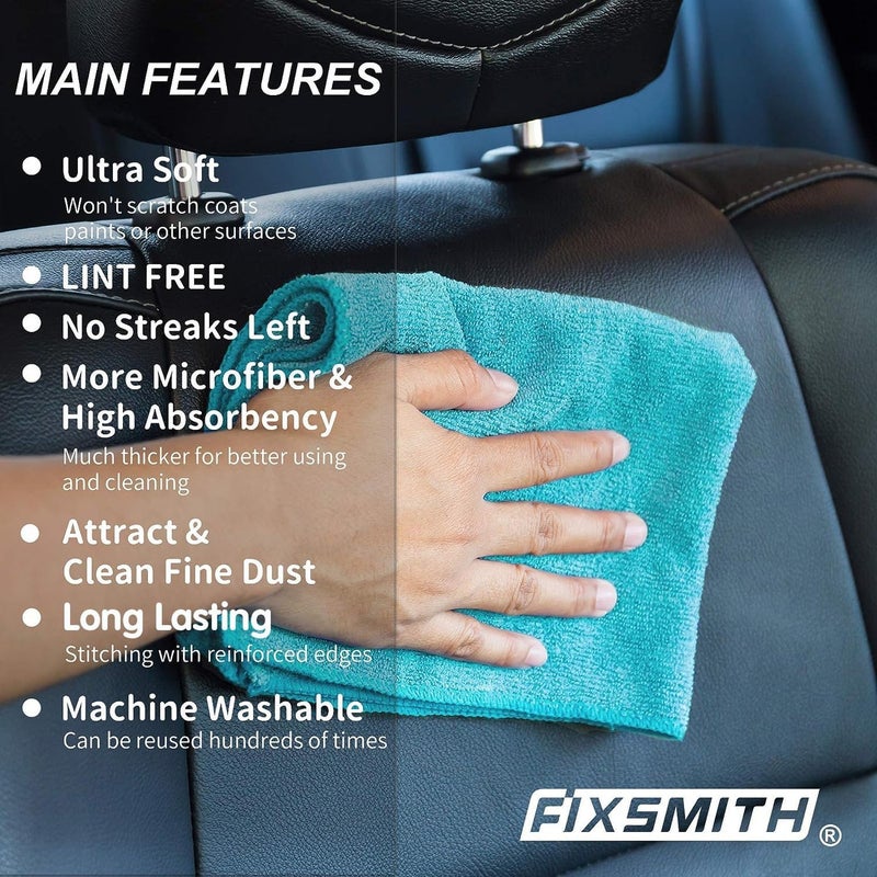 FIXSMITH منشفة تنظيف ميكروفايبر FIXSMITH - عبوة من 8، الحجم: 12 × 16 بوصة، مناشف تنظيف متعددة الوظائف، قماش تنظيف عالي الامتصاص، خالي من الوبر، خالي من الخطوط لمنظفات السيارة والمطبخ والمنزل - Image 4