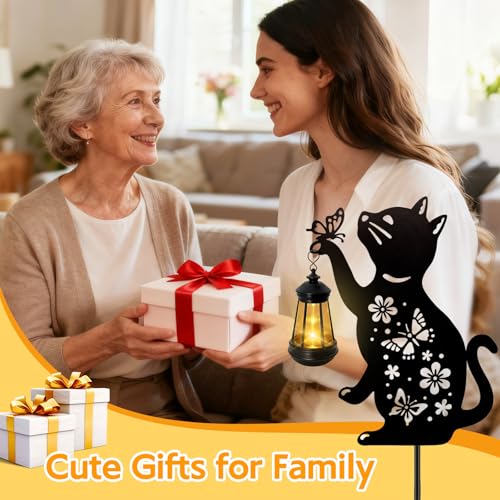 ANGMLN Cat Solar Lights Outdoor, 2 Pack Black Cat Hanging Lantern Waterproof, Cat Lover Gifts for Women Mom Birthday Mother's Day, Metal Garden Statue Yard Decor Patio Pathway Backyard Lawn Ornaments - Image 5