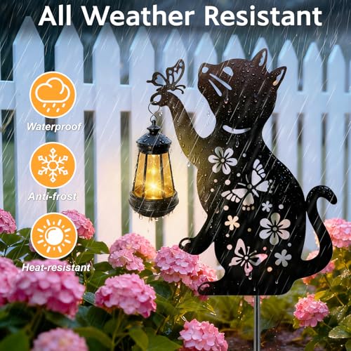 ANGMLN Cat Solar Lights Outdoor, 2 Pack Black Cat Hanging Lantern Waterproof, Cat Lover Gifts for Women Mom Birthday Mother's Day, Metal Garden Statue Yard Decor Patio Pathway Backyard Lawn Ornaments - Image 4