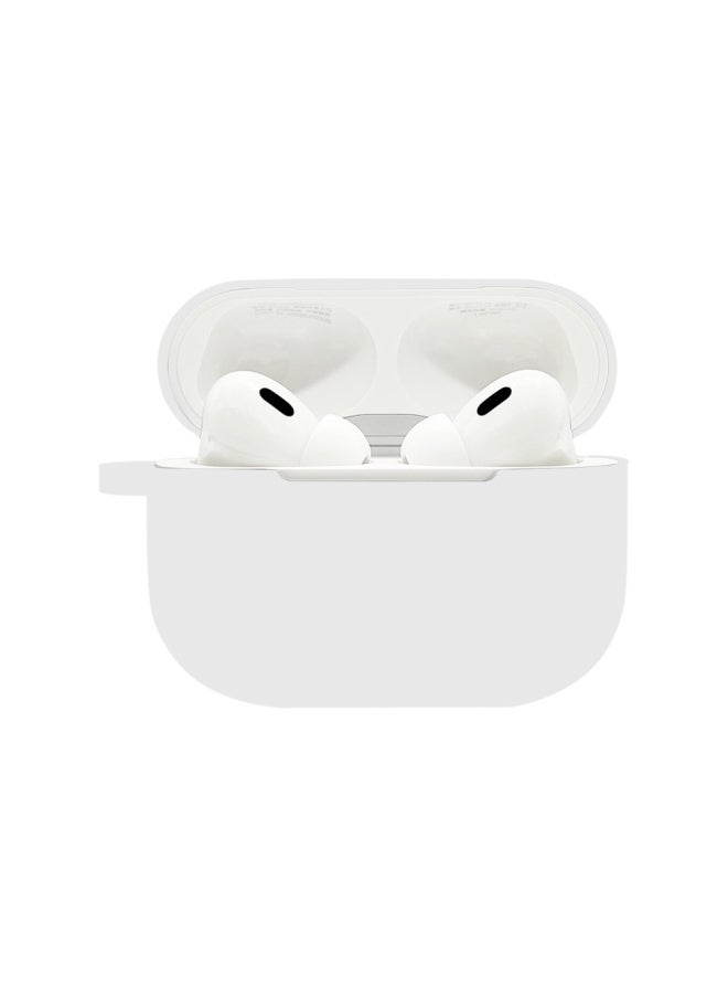 Generic - Suitable For Airpods Pro2 Protective Case Silicone Case Airpods4 Apple Wireless Bluetooth Headset Case-Color:White (with Hanging Ears 1.2mm)-Applicable Models:Airpods Pro2+metal Hook+pearl Bag Packaging - Image 1