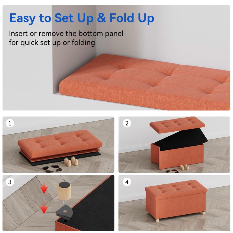 BRIAN & DANY 30 Inches Folding Storage Ottoman Bench, Ottoman with Storage Bench for Bedroom, Living Room, Entryway, Foot Rest with Legs, Orange - Image 4