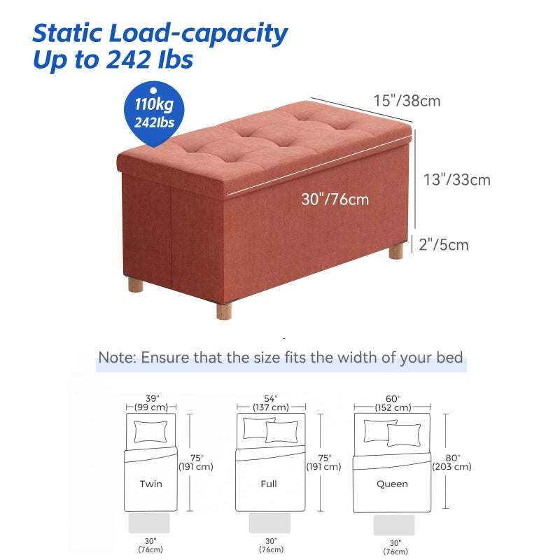 BRIAN & DANY 30 Inches Folding Storage Ottoman Bench, Ottoman with Storage Bench for Bedroom, Living Room, Entryway, Foot Rest with Legs, Orange - Image 2