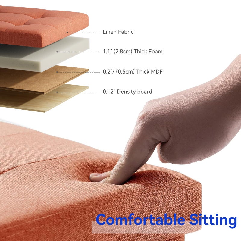 BRIAN & DANY 30 Inches Folding Storage Ottoman Bench, Ottoman with Storage Bench for Bedroom, Living Room, Entryway, Foot Rest with Legs, Orange - Image 3