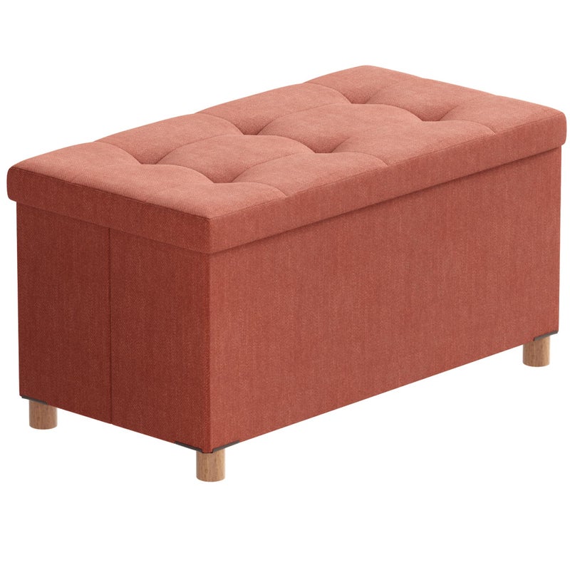 BRIAN & DANY 30 Inches Folding Storage Ottoman Bench, Ottoman with Storage Bench for Bedroom, Living Room, Entryway, Foot Rest with Legs, Orange - Image 1