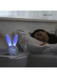بيوينتي ساعة منبه بتصميم ارنب وردي، ساعة منبه مضيئة اليكدون بتصميم ارنب كرتوني، مصباح LED من السيليكون، مصباح سرير متعدد الوظائف لتزيين المنزل وسطح المكتب واضاءة ليلية للاطفال مع بطارية ليثيوم، رقمي  - Image 5