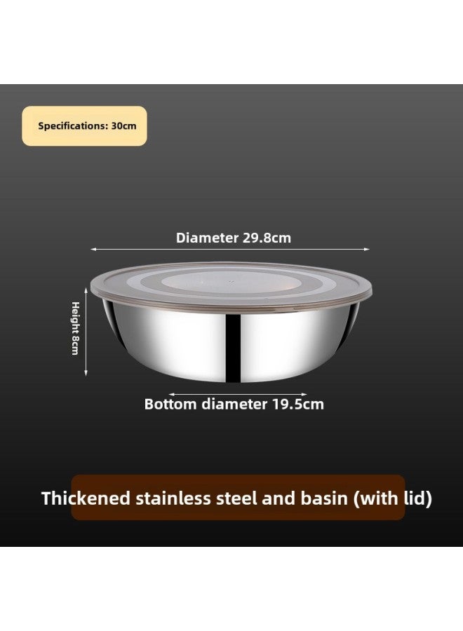 Stainless Steel With Lid And Basin Multi-use Canteen And Noodle Washing Basin Cold Mixing Basin Salad Seasoning Preservation Basin Can Replace Hair-Color:30cm (non-stick Bottom With Cover) - Image 1