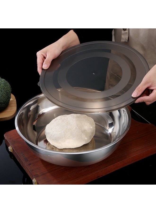 Stainless Steel With Lid And Basin Multi-use Canteen And Noodle Washing Basin Cold Mixing Basin Salad Seasoning Preservation Basin Can Replace Hair-Color:30cm (non-stick Bottom With Cover) - Image 2