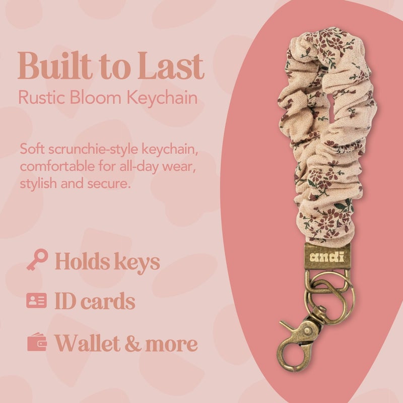ANDI Wristlet Keychain for Women, Scrunchie Bracelet Key Ring With Clip Closure, Stretchy & Comfortable Wrist Lanyard, Key Chain For Car Keys, ID Cards(Rustic Bloom) - Image 3