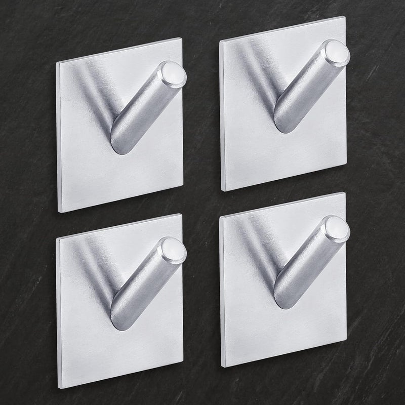 DOCOSS Stainless Steel Strong Self Adhesive Sticker Hooks for Bathroom, Kitchen Wall Holds Up to 3 kg (Pack of 4,Silver-Brush Finish) - Image 1