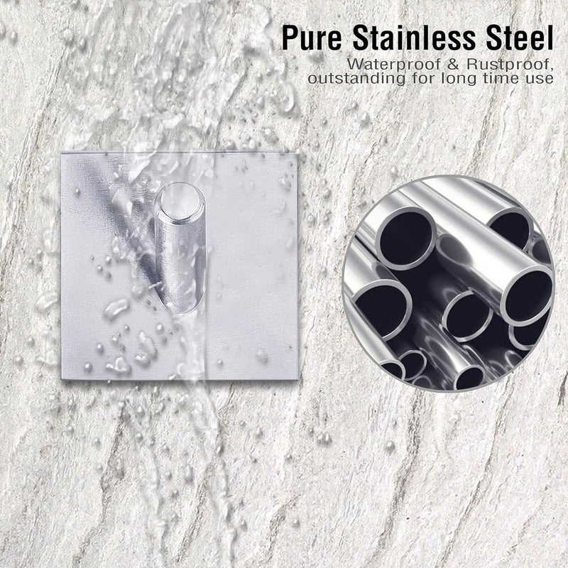 DOCOSS Stainless Steel Strong Self Adhesive Sticker Hooks for Bathroom, Kitchen Wall Holds Up to 3 kg (Pack of 4,Silver-Brush Finish) - Image 5