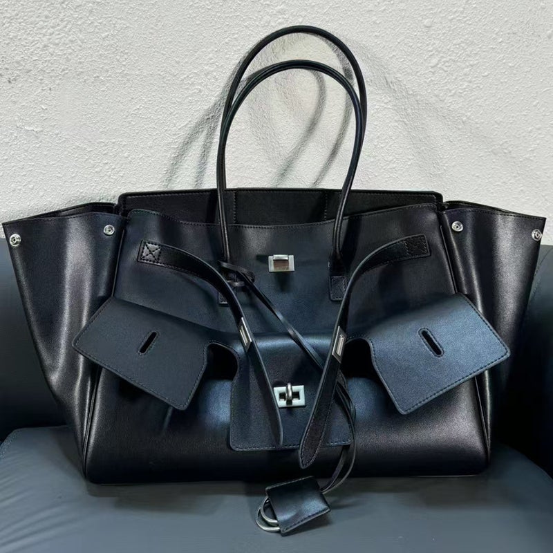 First Layer Cowhide Handbag Multi-Flap Pocket Pants Handbag Dark Motorcycle Tote Large Capacity Square Buckle Armpit - Image 1