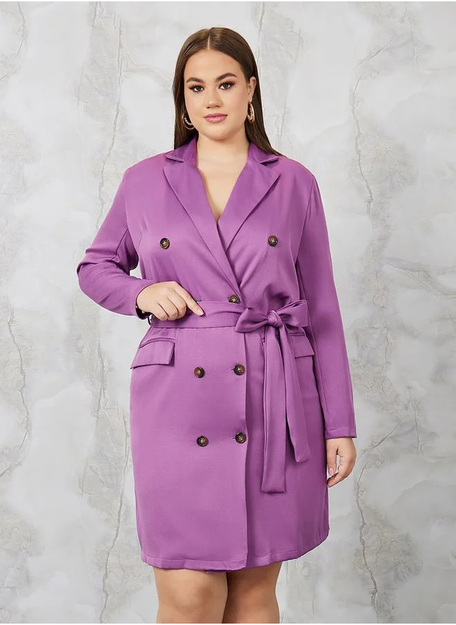 ستايلي Double Breasted Blazer Mini Dress with Tie Belt