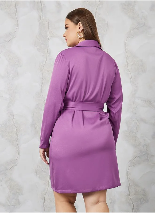 ستايلي Double Breasted Blazer Mini Dress with Tie Belt