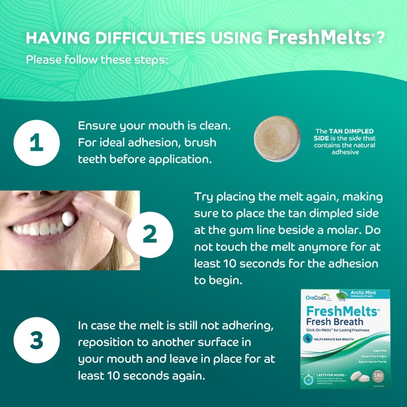 Oracoat FreshMelts Fresh Breath Stick-on Melts for Lasting Freshness, 40 Count Breath Freshener for Bad Breath, Non-Acidic & Sugar-Free, Arctic Mint - Image 4