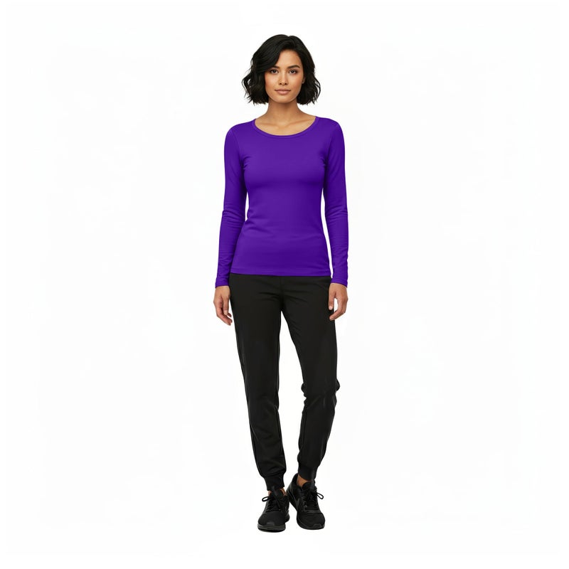 Natural Uniforms Women's Under Scrub Tee Crew Neck Long Sleeve T-Shirt (Purple, Small) - Image 2