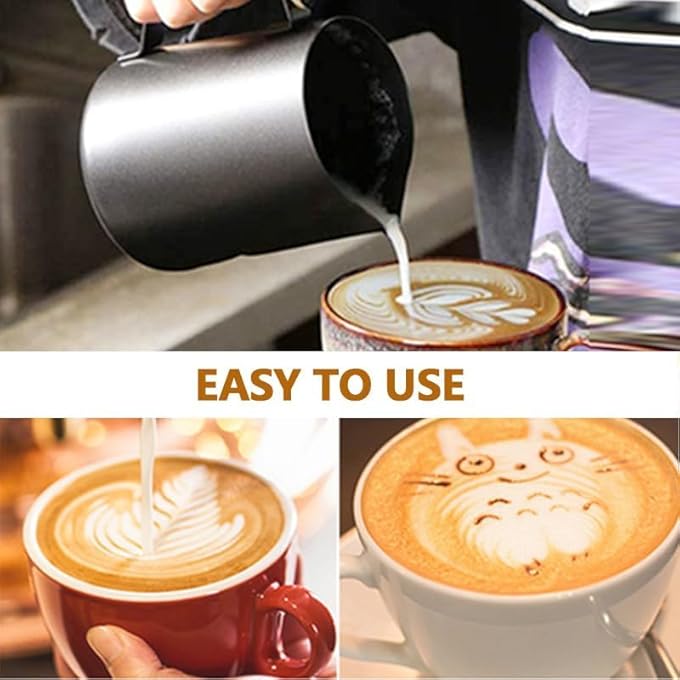 ريحني إبريق رغوة الحليب من الفولاذ المقاوم للصدأ، إبريق تبخير الإسبريسو، إبريق رغوة الحليب للقهوة، كوب لآلات الإسبريسو، كابتشينو لاتيه، أسود غير لامع، 12 أونصة، 350 مل - Image 4