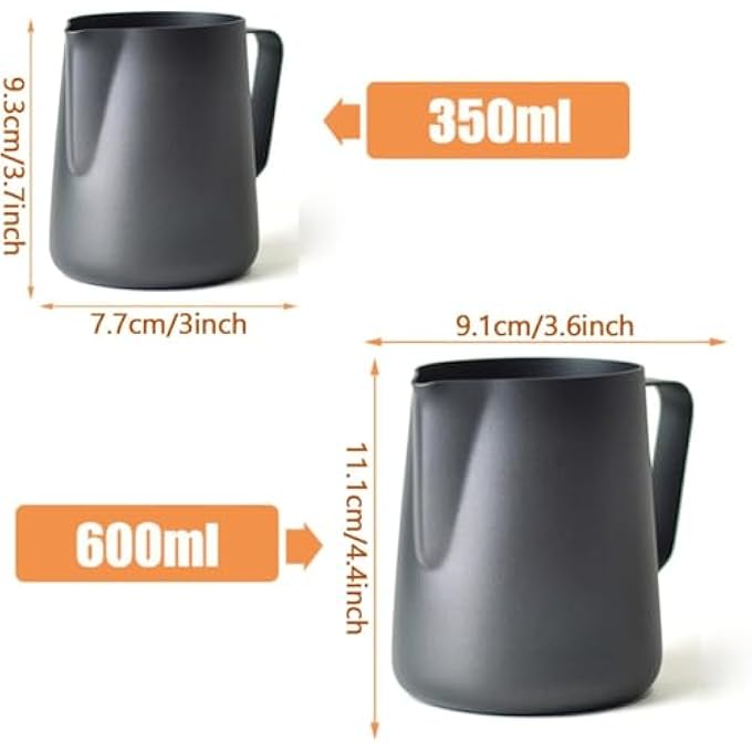 ريحني إبريق رغوة الحليب من الفولاذ المقاوم للصدأ، إبريق تبخير الإسبريسو، إبريق رغوة الحليب للقهوة، كوب لآلات الإسبريسو، كابتشينو لاتيه، أسود غير لامع، 12 أونصة، 350 مل - Image 3