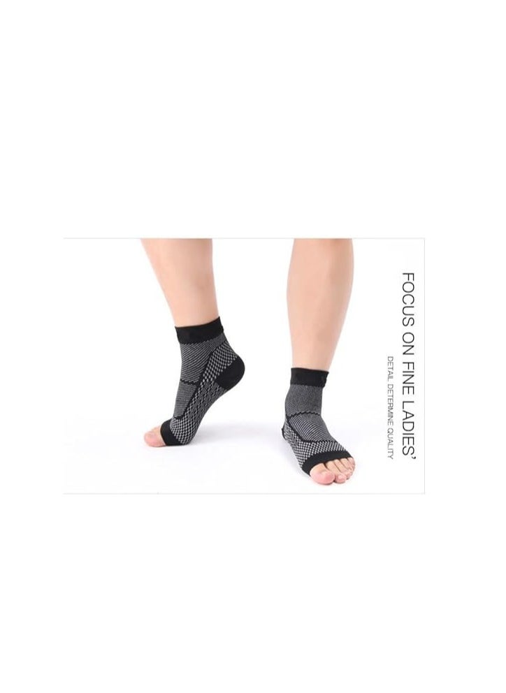 Generic - Ankle Brace Compression Sleeve Relieves Achilles Tendonitis Joint Pain Plantar Fasciitis Sock with Foot Arch Support Reduces Swelling Heel Spur Pain Injury Recovery for Sports (Black-2, S/M) - Image 1