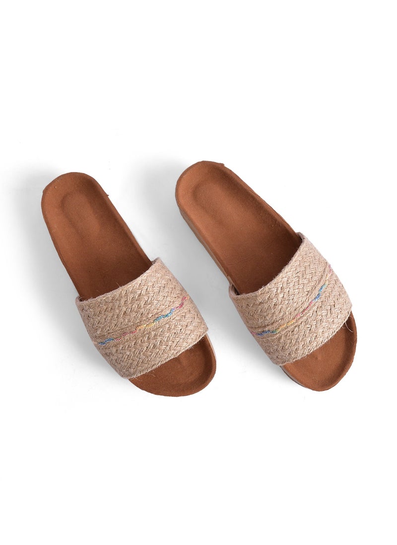 لايف ستيلاش  شبشب فلات خيش بشكل جديد sl-122 - بيج - Image 2