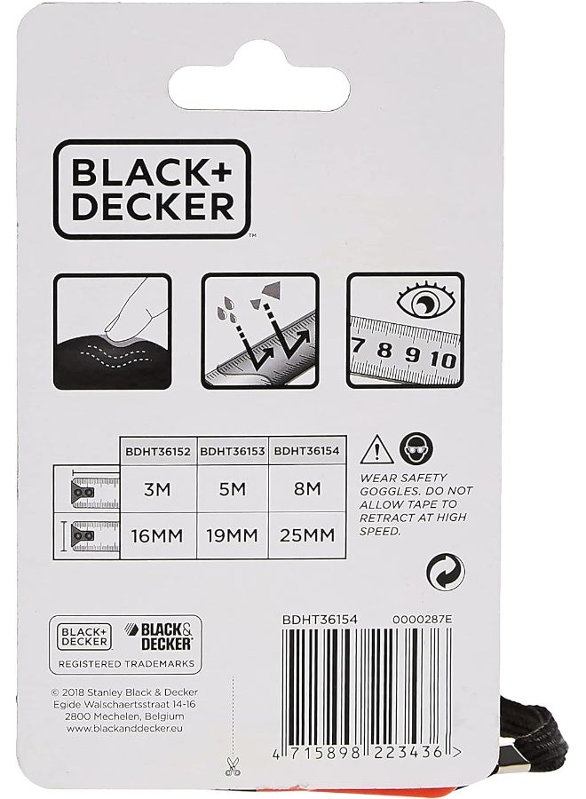 BLACK+DECKER Short Measurement Tape Orange/Black 8meter - Image 3