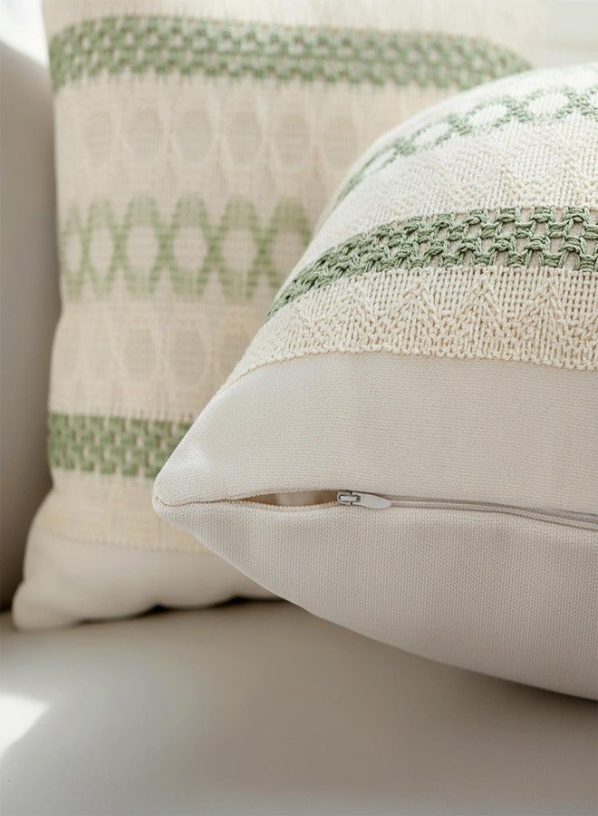 Hibate Set of 2 Sage Green Boho Throw Pillow Covers 18x18 Inch Decorative Cushion Covers for Couch Bed Sofa Chair Cotton Macrame Décor Decorations (Type B) - Image 2