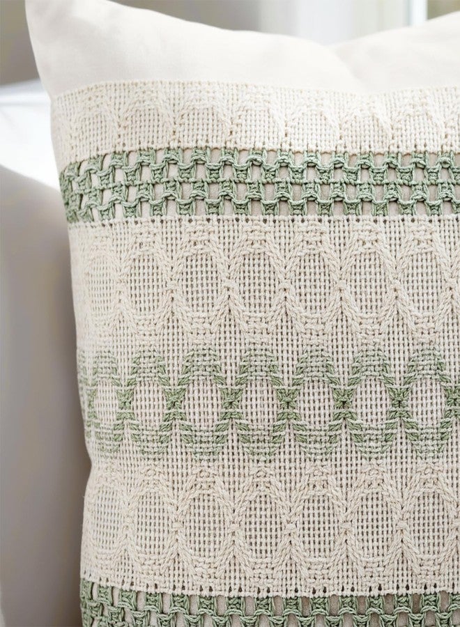 Hibate Set of 2 Sage Green Boho Throw Pillow Covers 18x18 Inch Decorative Cushion Covers for Couch Bed Sofa Chair Cotton Macrame Décor Decorations (Type B) - Image 3