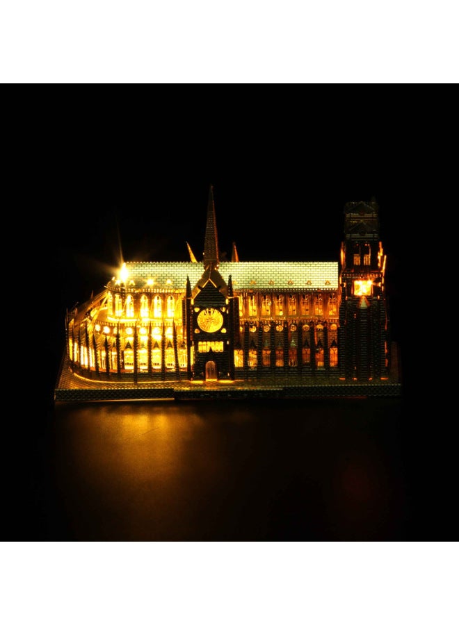 أحجية الصور المقطوعة ثلاثية الأبعاد نموذج معدني مصنوع يدويًا DIY كاتدرائية نوتردام للكبار هدية تعليمية مجمعة - اللون: فضي نوتردام + أداة + صندوق غبار + مصباح USB - Image 3