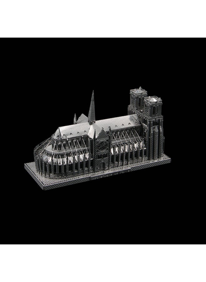 أحجية الصور المقطوعة ثلاثية الأبعاد نموذج معدني مصنوع يدويًا DIY كاتدرائية نوتردام للكبار هدية تعليمية مجمعة - اللون: فضي نوتردام + أداة + صندوق غبار + مصباح USB - Image 1