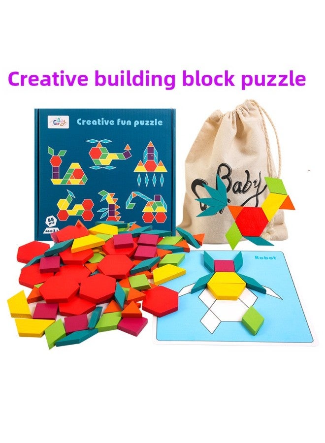 Beech 88 Pieces Creative Puzzle Infant Early Education Puzzle Changeable Geometric Shape Parent-child Interactive Wooden Toys Wholesale-Color:88 Pieces Creative Puzzle - Image 1