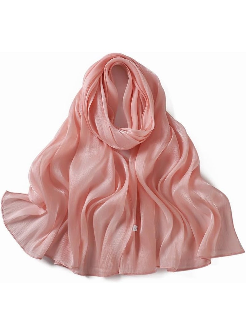 Light Pink Shiny Gloss Chiffon Hijab Scarf 180*70cm, Women Elegant Lightweight Wedding Shawl Wrap Cape - Image 1