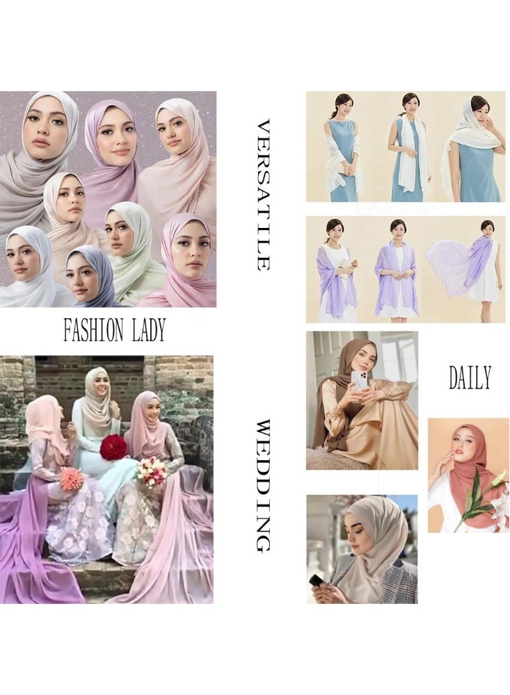 Light Pink Shiny Gloss Chiffon Hijab Scarf 180*70cm, Women Elegant Lightweight Wedding Shawl Wrap Cape - Image 5