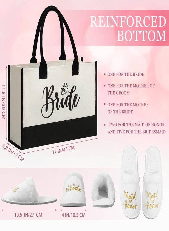 Abbylike 20 Pcs Bridesmaid Proposal Tote Bags 10 Pairs Women Bride Slippers Set Wedding Bridesmaid Canvas Bags Gifts for Maid of Honor Mother of the Bride and Groom Bridal Shower Bachelorette - Image 2