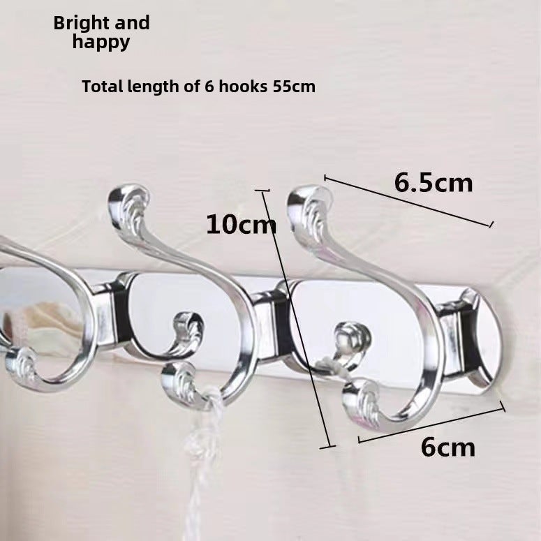 Stainless Steel Wall-Mounted Coat Hooks Light 6 Hook 