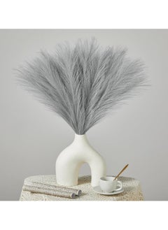 SPARK IT HOME 6 Pieces Fluffy Faux Pampas Grass Artificial Pampas Branches Fake Fluffy Stems Plants, Floor Vase Filler for Home, Wedding Boho Décor Flower Arrangement 45 cm/17 inches (Grey)  - Image 5