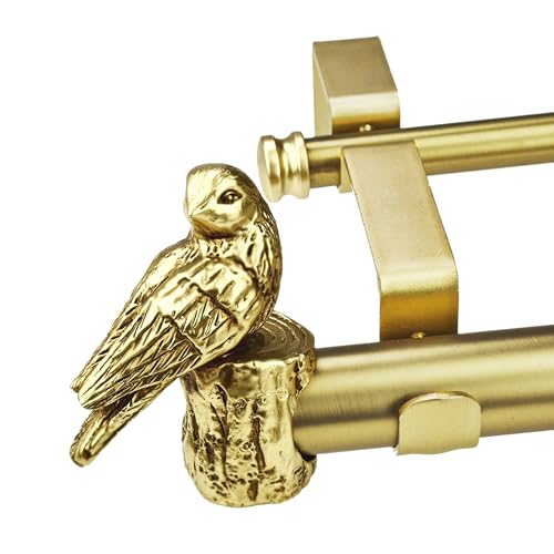 ILAISIHOME 118 Inch Diameter Brushed Gold Curtain Rod with Bird Design Finials 72144 Telescoping Double Curtain Rods for window width 68140 inch Decorative Drapery Rods for BedroomLiving Room - Image 1