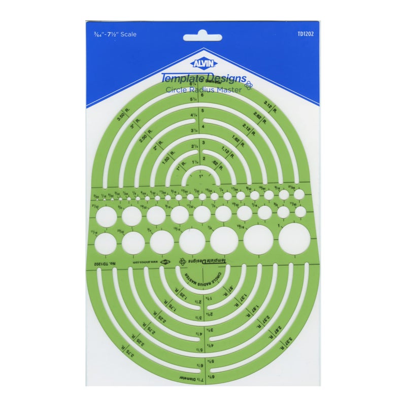 ALVIN Circle Radius Master Template TD1202, Template for Artists, Architects, Design and Drafting, 3/64th" to 7.5" scale - Image 1