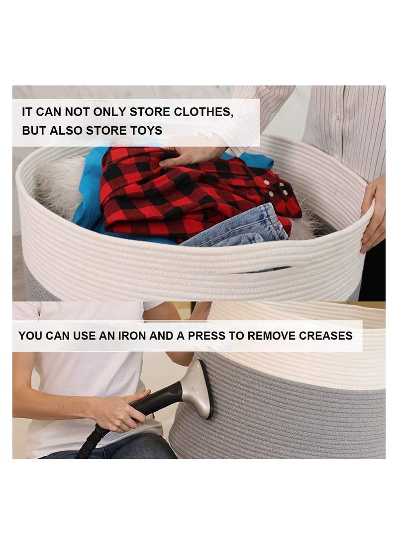 XXXLarge Cotton Rope Basket Woven Rope Laundry Basket Blanket Basket Laundry Hamper with Handles Decorative Basket Comforter Cushions Storage for Storage Toys Throws Pillows Towels Light Grey
